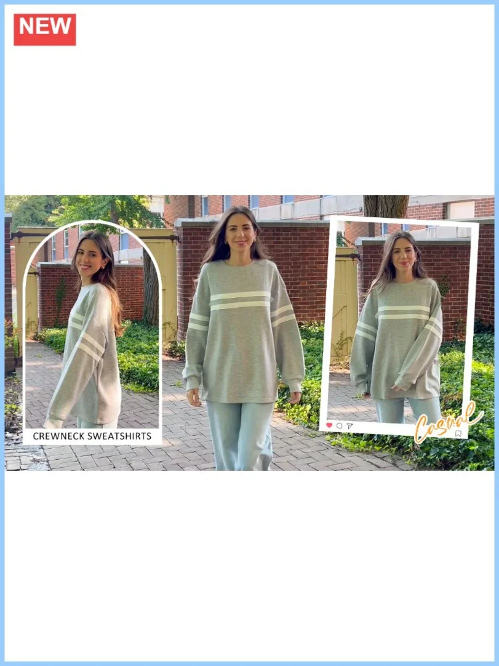 Oversized Striped Crewneck Pullover Sweatshirt Women Fall Long Sleeve